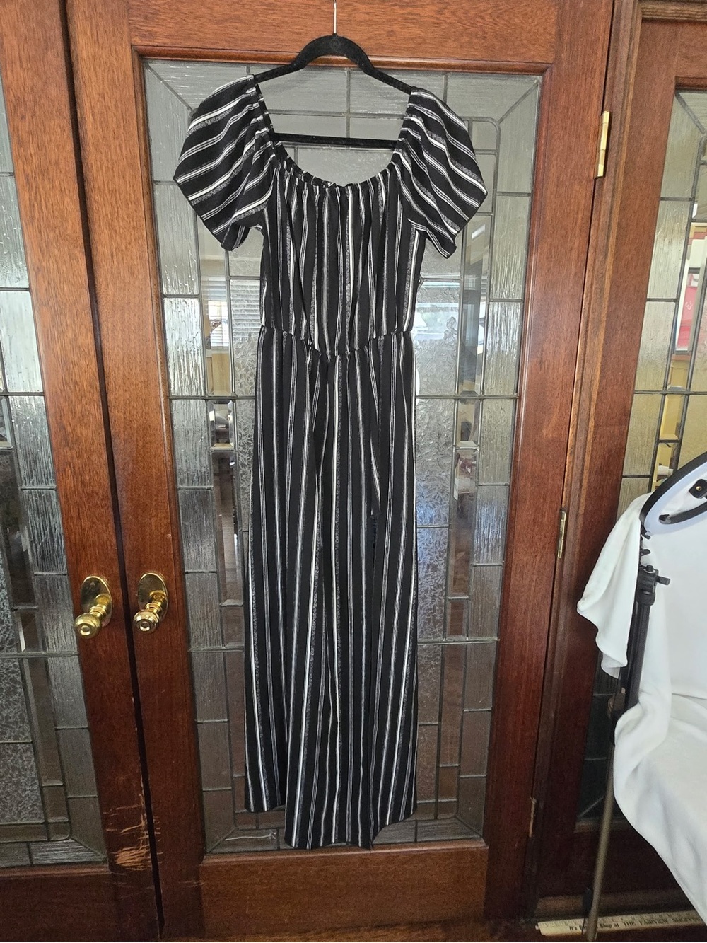 Striped Black Jumpsuit with Puff Short Sleeves
